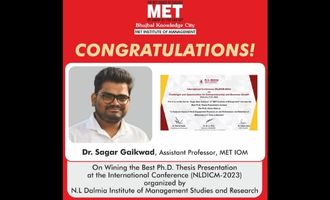 MET Academician wins Best Ph.D. Thesis Presentation